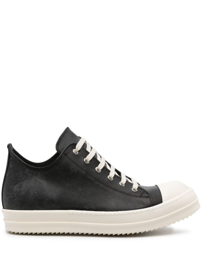 Shop Rick Owens Black Rubber-toecap Leather Sneakers