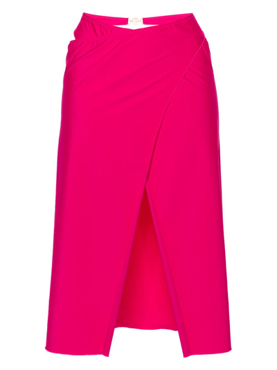 Shop Versace Pink Medusa Wrap Midi Skirt