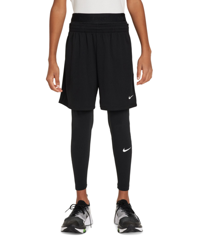 Shop Nike Big Boys Pro Dri-fit Stretch Performance Leggings In Black,black,white