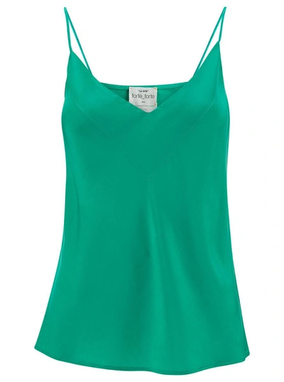 Shop Forte Forte Green Top With Spaghetti Straps And V Neckline In Stretch Silk Woman