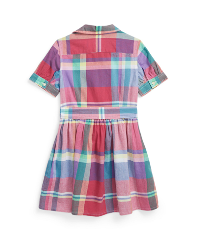 Shop Polo Ralph Lauren Toddler And Little Girls Cotton Madras Shirtdress In Red,pink Multi