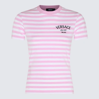 Shop Versace T-shirts And Polos In White+pale Pink+multicolour