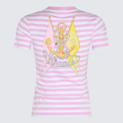 Shop Versace T-shirts And Polos In White+pale Pink+multicolour