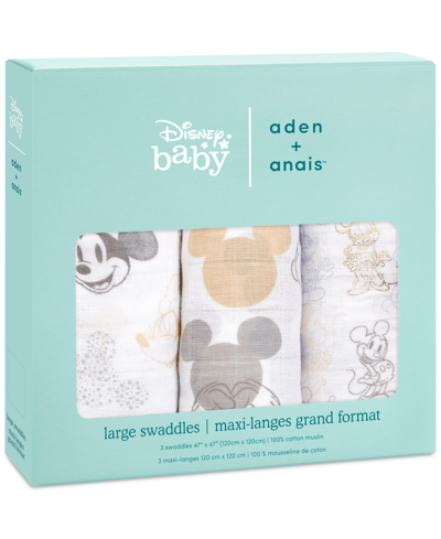 Shop Aden By Aden + Anais Baby Boys Or Baby Girls Disney Mickey Mouse Muslin Swaddles, Pack Of 3 In Grey