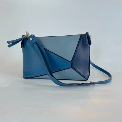 Pre-owned Loewe Multi Tone Blue Leather Mini Puzzle Pochette Bag
