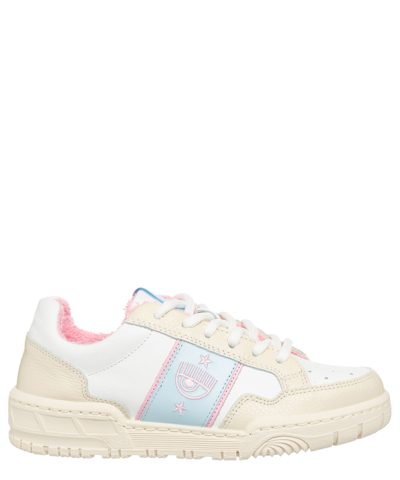 Pre-owned Chiara Ferragni Sneaker Damen Cf-1 Cf3300-325 White - Multicolor Leder Logo In Weiss