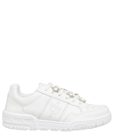 Pre-owned Chiara Ferragni Sneaker Damen Cf-1 Cf3302-009 White Leder Logo Schuhe In Weiss