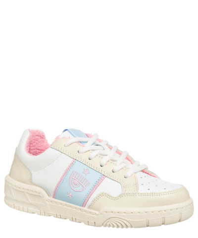 Pre-owned Chiara Ferragni Sneaker Damen Cf-1 Cf3300-325 White - Multicolor Leder Logo In Weiss