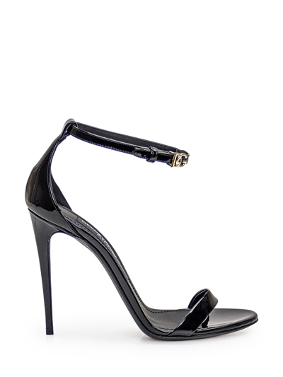 Shop Dolce & Gabbana Leather Sandal In Nero/oro
