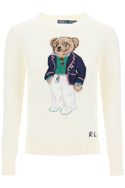 Shop Polo Ralph Lauren Polo Bear Cotton Sweater In Parchment Cream (white)