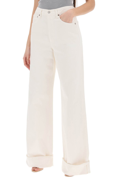 Shop Agolde Dame Wide Leg Jeans In Fortune Cookie (white)