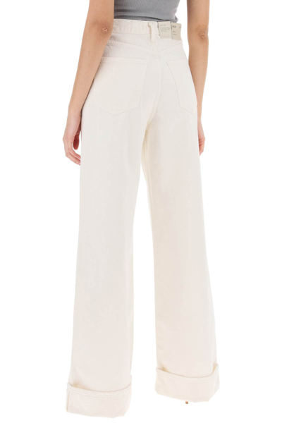 Shop Agolde Dame Wide Leg Jeans In Fortune Cookie (white)