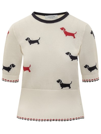 Shop Thom Browne Hector Intarsia Sweater In White