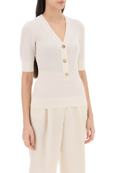 Shop Closed Knitted Top With Short Sleeves In Ivory (white)
