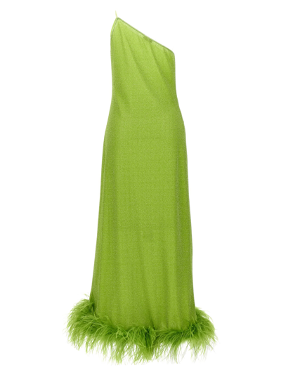 Shop Oseree Lumiere Plumage Long Dress In Green