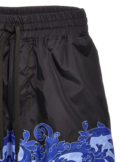 Shop Versace Jeans Couture Print Nylon Bermuda Shorts In Black