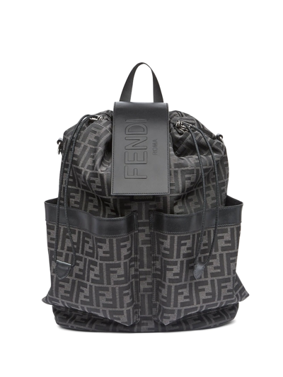 Shop Fendi Medium Backpack In Ff Jacquard Fabric In Asfalto Nero Palladio