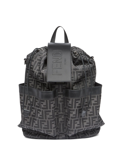 Fendi Small Drawstring Backpack In Asfalto Nero Palladio
