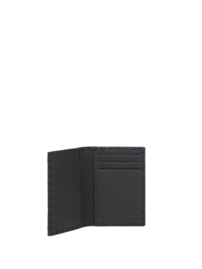 Shop Fendi Black Leather Card Holder In Nero Palladio