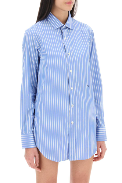 Shop Hommegirls Striped Poplin Shirt In Blue White (blue)