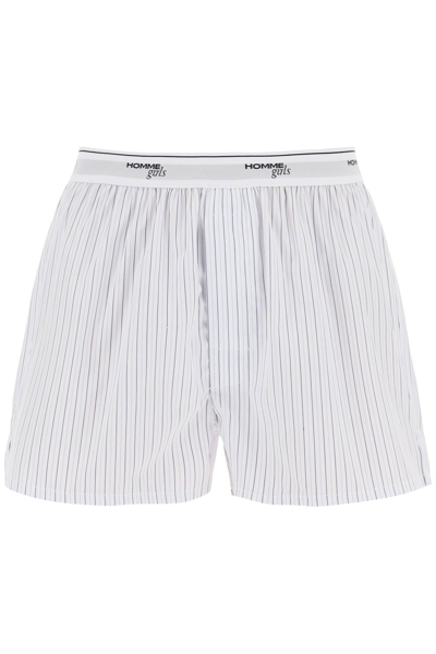 Shop Hommegirls Cotton Boxer Shorts In White Blue (white)