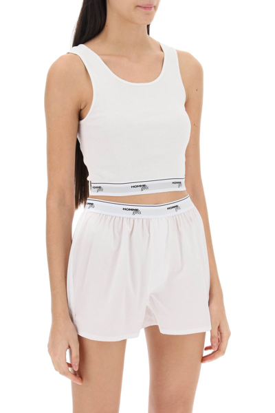 Shop Hommegirls Cotton Crop Top With Logo Band In White (white)