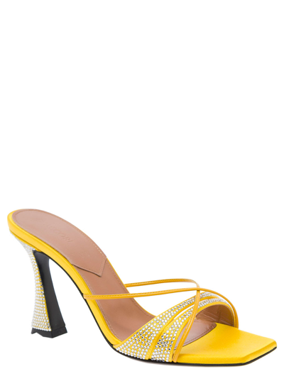 D’accori Yellow Slip-on Sandals With All-over Rhinestone In Yellow