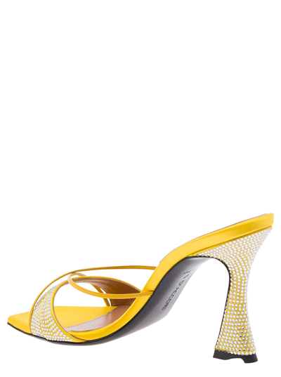 D’accori Yellow Slip-on Sandals With All-over Rhinestone In Yellow