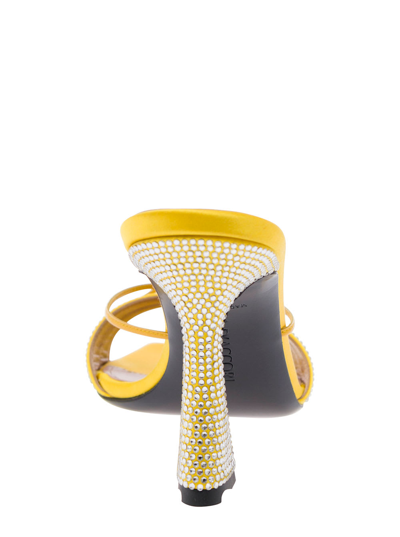 D’accori Yellow Slip-on Sandals With All-over Rhinestone In Yellow