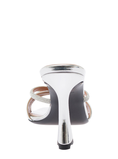 D’accori Silver Slip-on Sandals With Crystal Strap Detail In Metallic