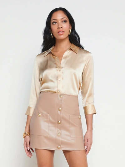 Shop L Agence Dani Silk Blouse In Toasted Almond