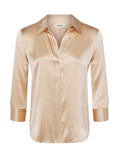 Shop L Agence Dani Silk Blouse In Toasted Almond