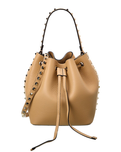 Shop Valentino Rockstud Grainy Leather Bucket Bag In Pink