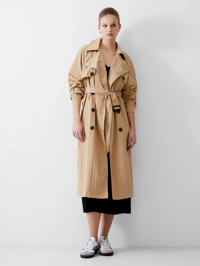 Shop French Connection Long Trench Coat Light Stone In Brown