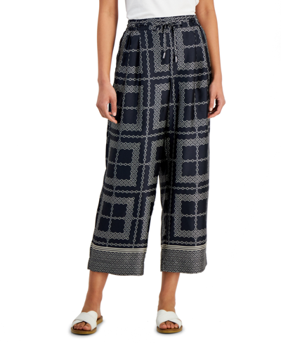 Shop Nautica Women's Chain-print Cropped Pull-on Pants In Dark Blue