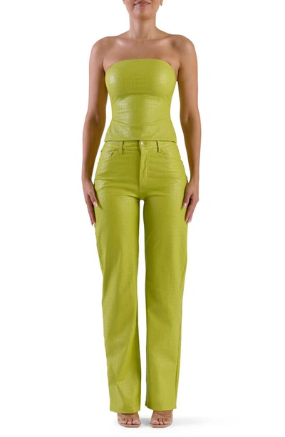 Shop Naked Wardrobe The Crocodile Collection Croc Embossed Faux Leather Tube Top In Chartreuse