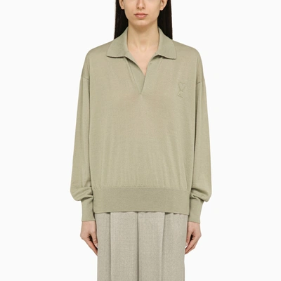 Shop Ami Alexandre Mattiussi Ami Paris | Sage Green Wool Polo Shirt