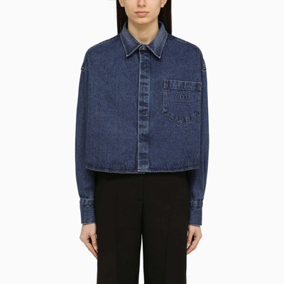 Shop Ami Alexandre Mattiussi Ami Paris | Blue Denim Cropped Shirt In Light Blue