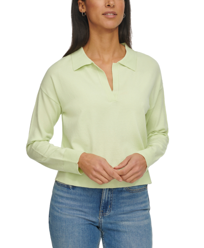 Shop Calvin Klein Jeans Est.1978 Women's Long Sleeve Polo Collar Top In Iced Lime