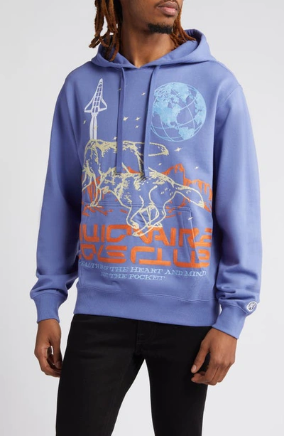 Shop Billionaire Boys Club Hunt For The Moon Embroidered Hoodie In Bleached Denim
