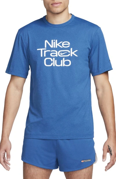 Shop Nike Track Club Dri-fit T-shirt In Court Blue/ Summit White