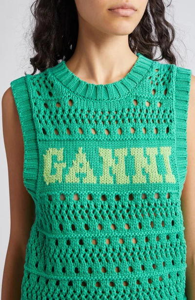 Shop Ganni Open Stitch Sweater Vest In Juniper
