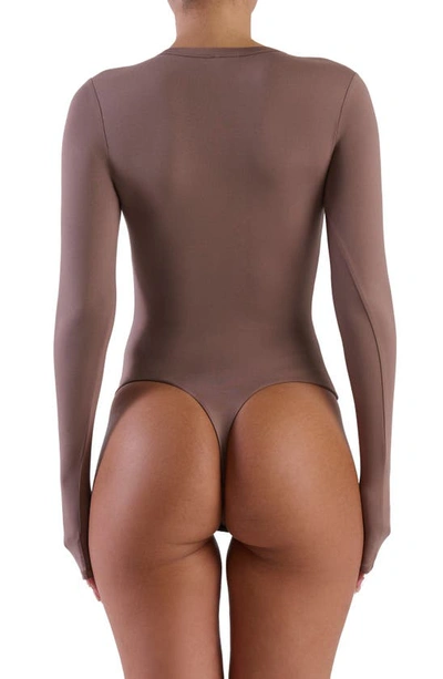Shop N By Naked Wardrobe Bare Crewneck Long Sleeve Bodysuit In Taupe