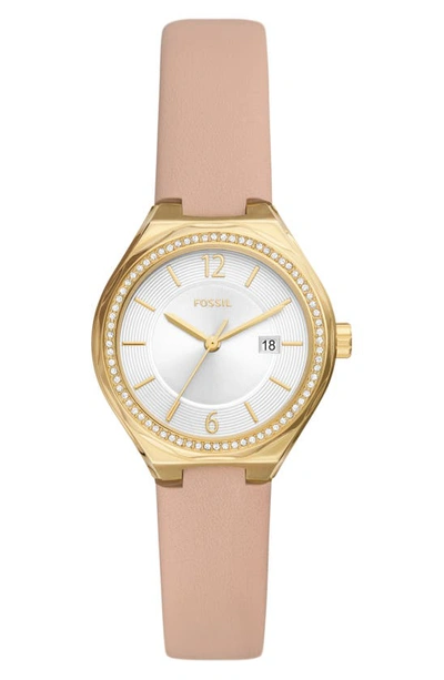 Shop Fossil Dayle Leather Strap Watch, 30mm In Gold