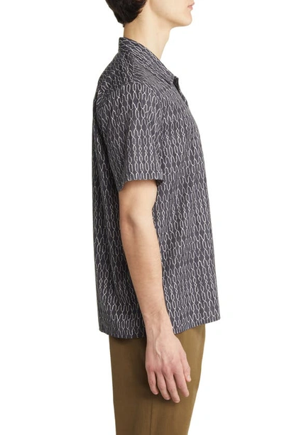 Treasure & Bond Chain Print Short Sleeve Button-up Camp Shirt In Navy India Ink Delicate Geo