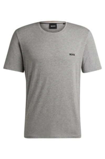 Hugo Boss Mens Boss Logo-embroidered Regular-fit Stretch-cotton T-shirt In Gray