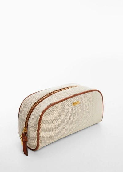 Shop Mango Contrasting Design Cosmetic Bag Leather In Marron Moyen
