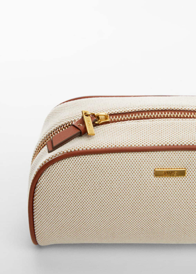 Shop Mango Contrasting Design Cosmetic Bag Leather In Marron Moyen