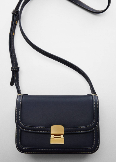 Shop Mango Crossbody Bag With Flap Dark Navy In Bleu Marine Foncé