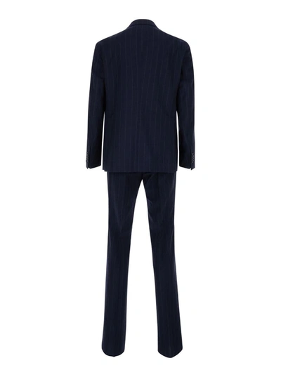 Shop Tagliatore Blue Pinstripe One-breasted Suit In Virgin Wool Man